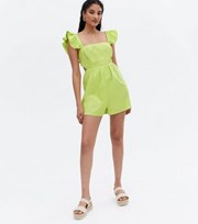 New Look Green Frill Square Neck Playsuit